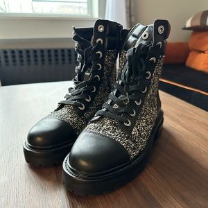 Kurt Geiger Tweed/Leather Lace Up/Zip Lug Sole Combat Boots 37(6.5)